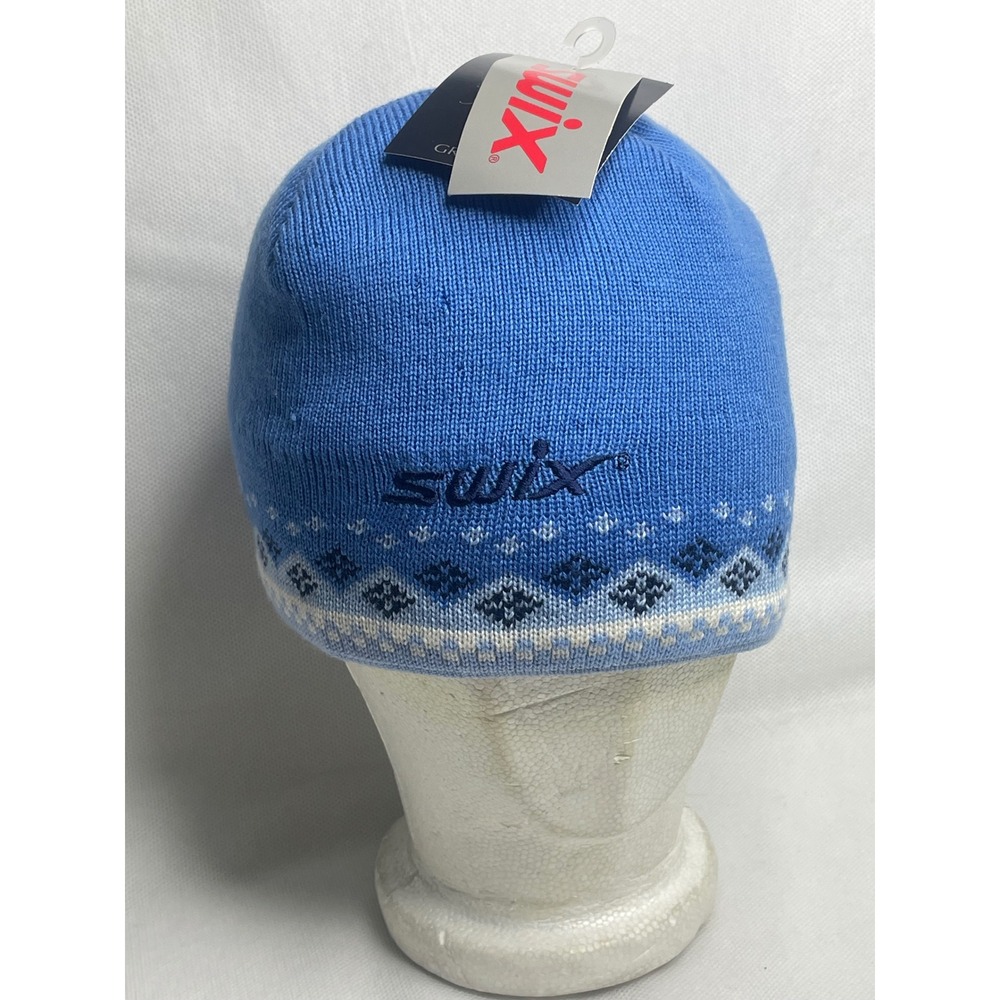 SWIX Grignasco 100% Fine Italian Merino Wool Beanie Soft Blue Winter Ski Cap